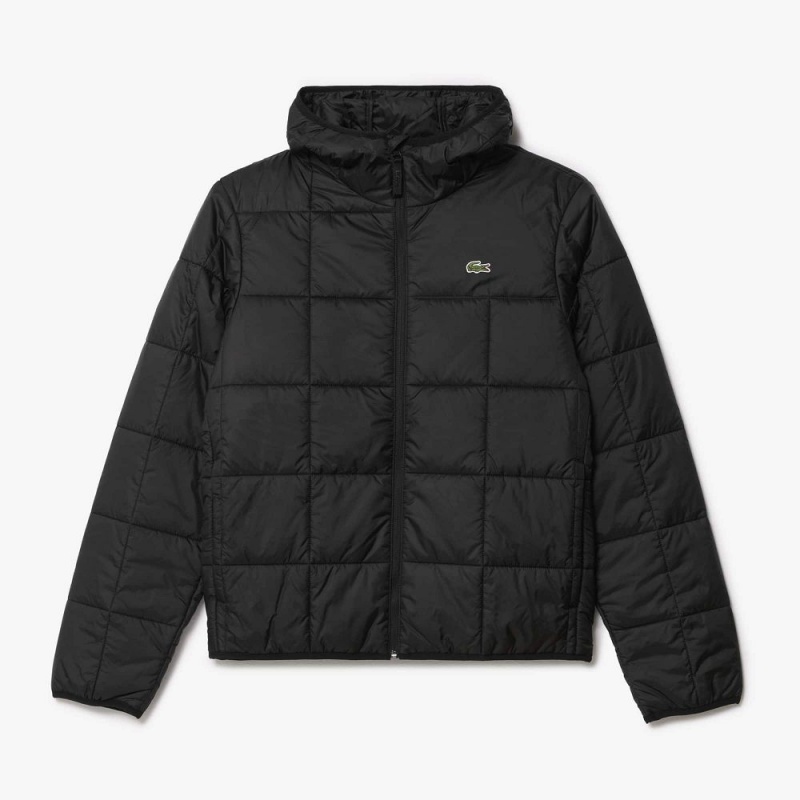 Men's Lacoste Waterproof Padded Hood Puffer Jackets Black | TFZ021586