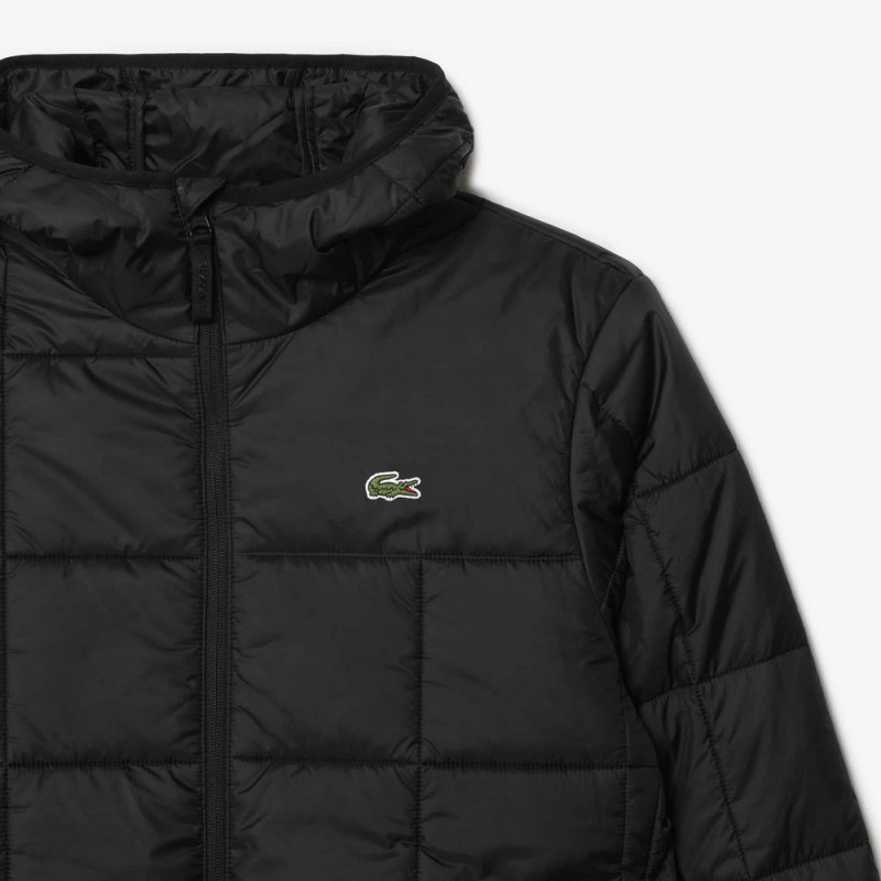 Men's Lacoste Waterproof Padded Hood Puffer Jackets Black | TFZ021586