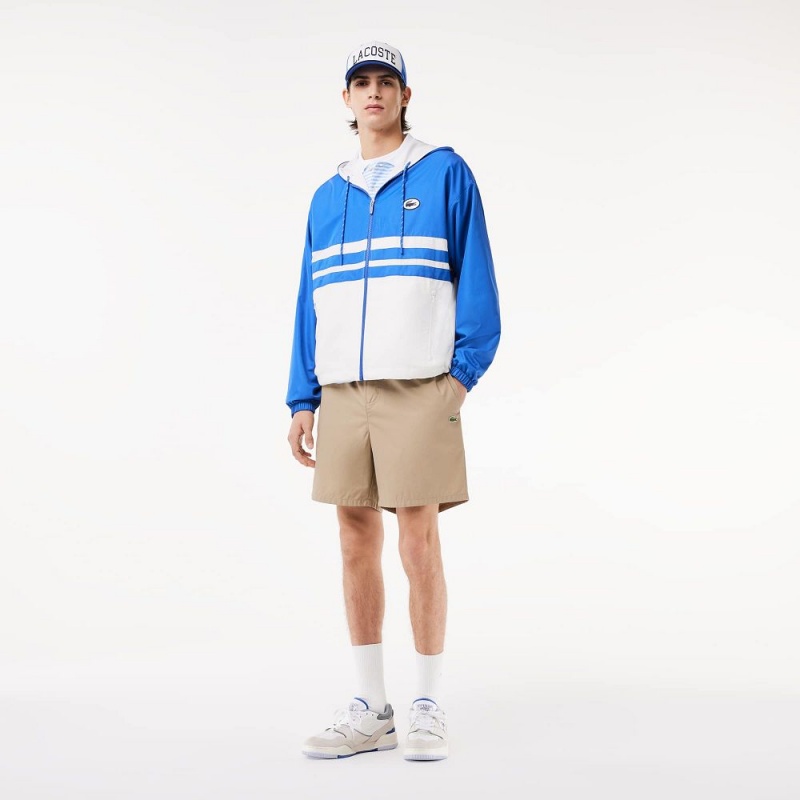 Men's Lacoste Waterproof Zip-Up Track Jackets Blue White | GEB470591