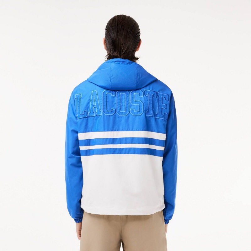 Men's Lacoste Waterproof Zip-Up Track Jackets Blue White | GEB470591