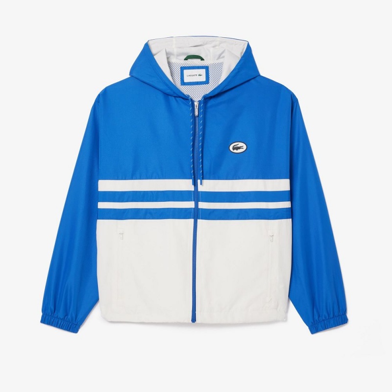 Men's Lacoste Waterproof Zip-Up Track Jackets Blue White | GEB470591