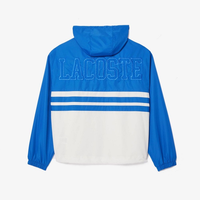 Men's Lacoste Waterproof Zip-Up Track Jackets Blue White | GEB470591