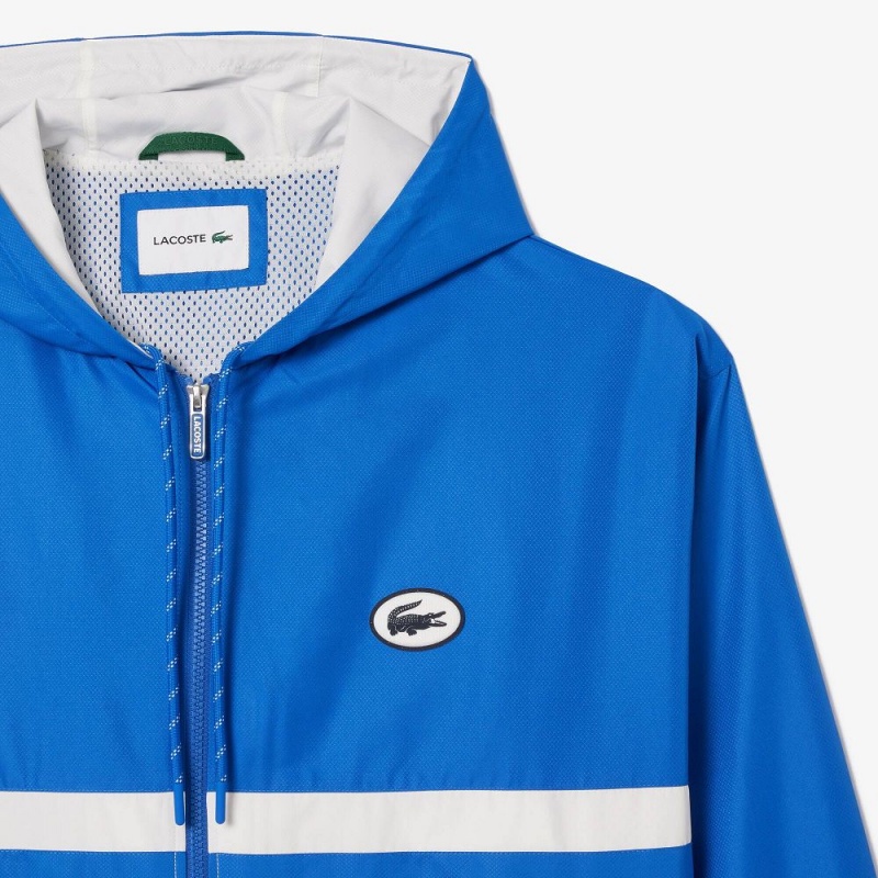 Men's Lacoste Waterproof Zip-Up Track Jackets Blue White | GEB470591