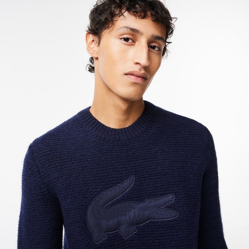 Men's Lacoste Wool with Quilted Croc Badge Sweater Abysm blue | LSP430156