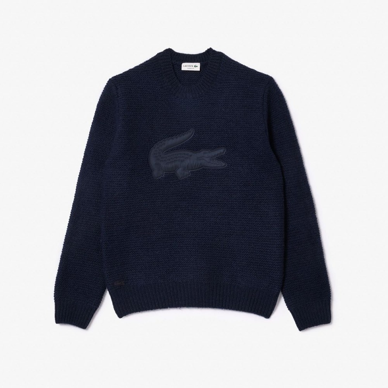 Men's Lacoste Wool with Quilted Croc Badge Sweater Abysm blue | LSP430156