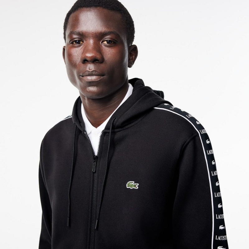 Men's Lacoste Zip-Up Hoodie Black | DCX826534