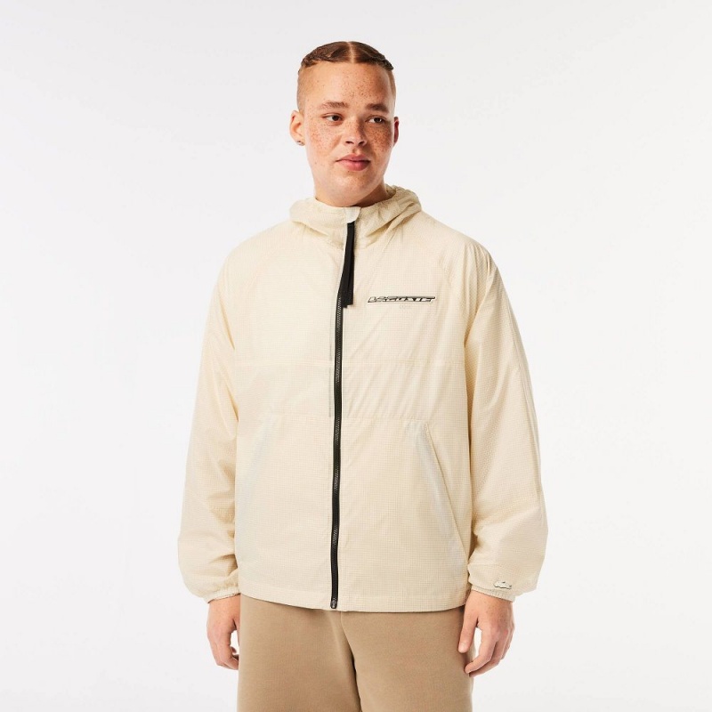 Men's Lacoste Zip-Up Jackets White Black | ZRG875406