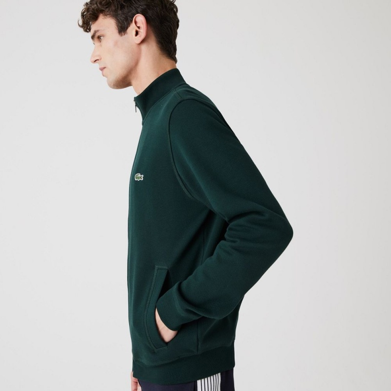 Men's Lacoste Zip-Up Piqué Fleece Jackets Forest green | OKL394718