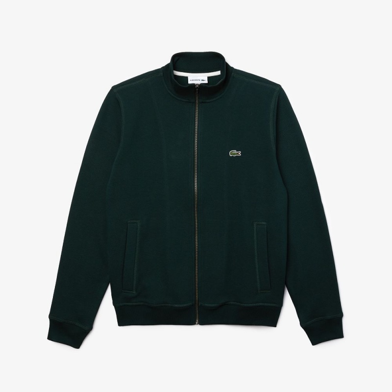 Men's Lacoste Zip-Up Piqué Fleece Jackets Forest green | OKL394718