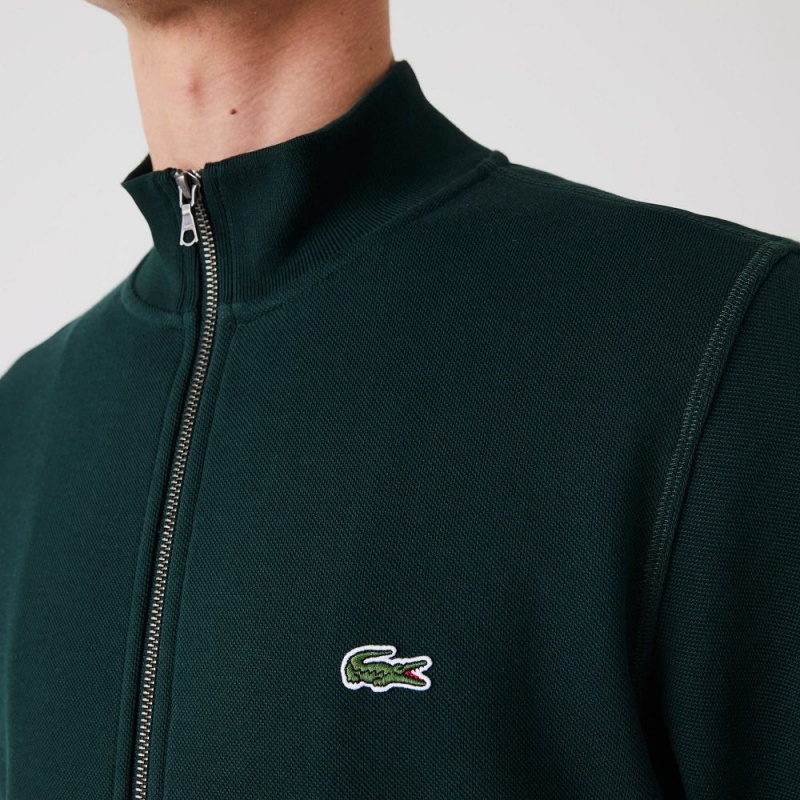 Men's Lacoste Zip-Up Piqué Fleece Jackets Forest green | OKL394718