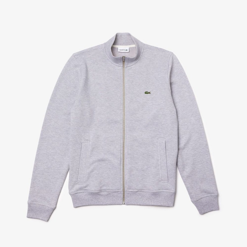 Men's Lacoste Zip-Up Piqué Fleece Jackets Grey Chine | GNV728139