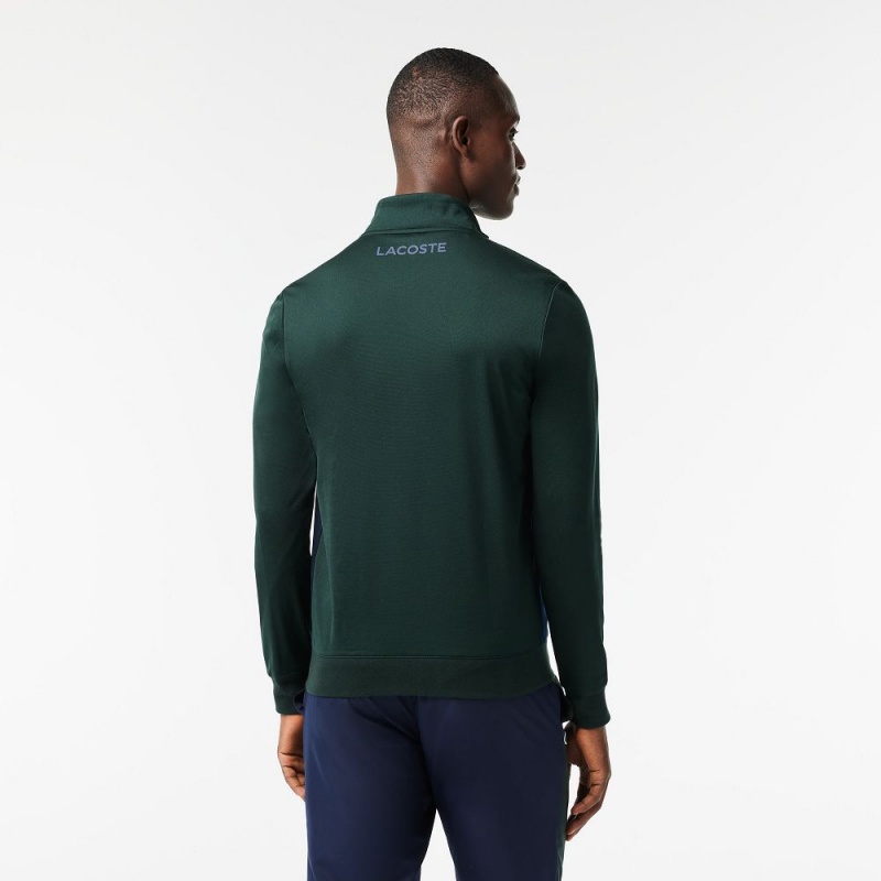 Men's Lacoste Zipped Ripstop Tennis Sweatshirt Green Navy Blue | RDC854076