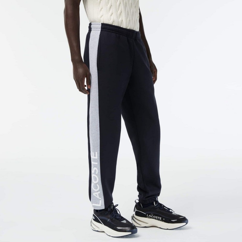 Men's Lacoste with Branding and Contrast Stripe Detail Sweatpants Navy Blue Grey Chine | FPI476398