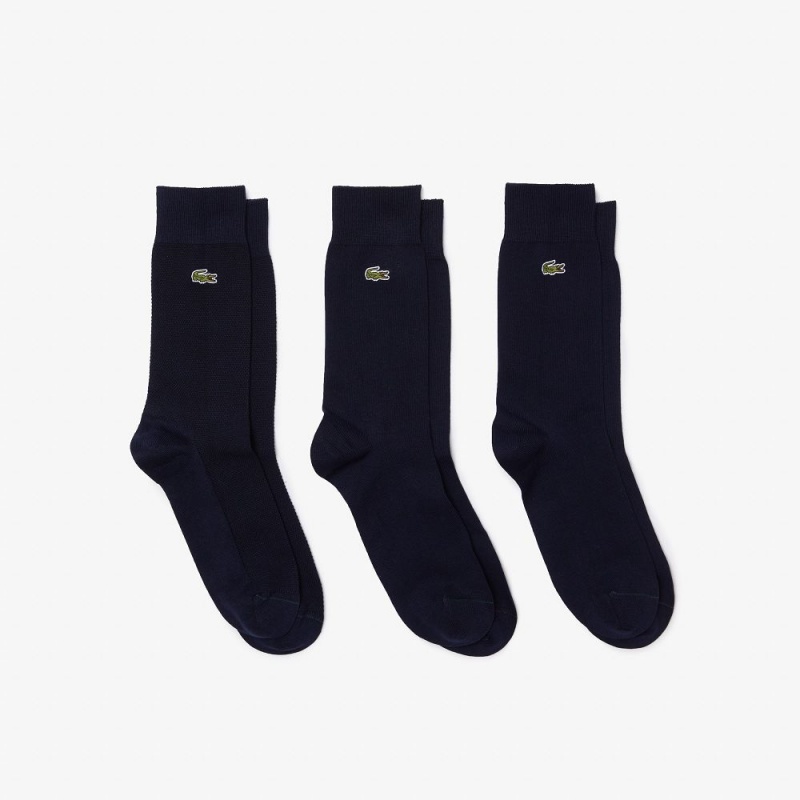 Women\'s Lacoste 3-Pack High-Cut Socks Navy Blue | CHM046598