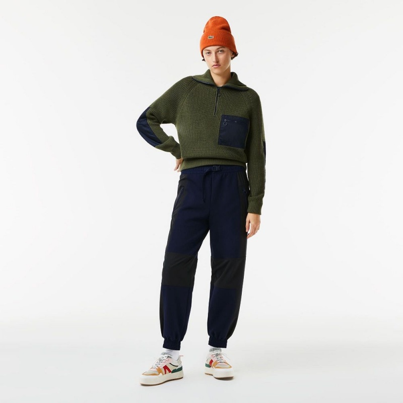 Women's Lacoste Badge Colorblock Joggers Navy Blue Black | LMP178063