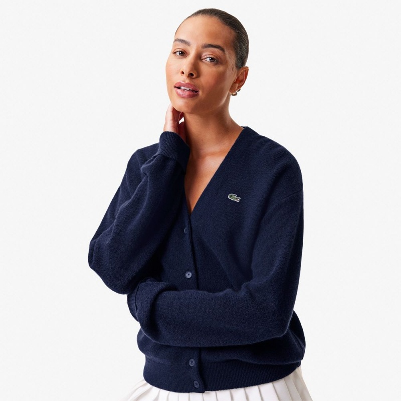 Women's Lacoste Cashmere Cardigan Navy Blue | FXJ749085