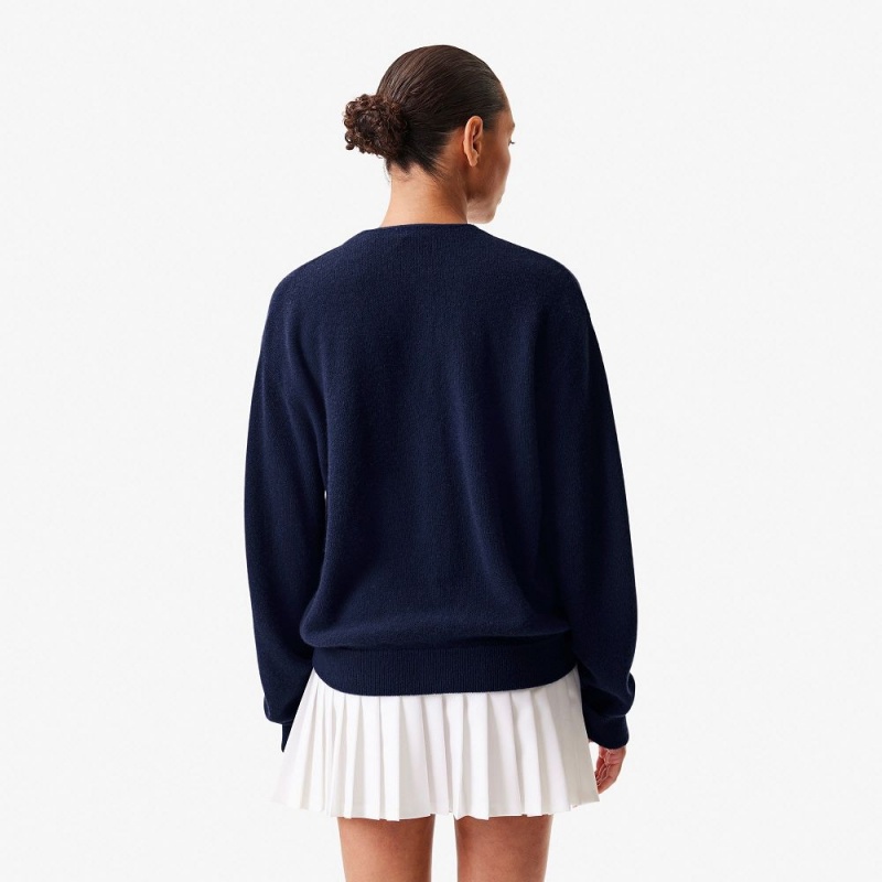 Women's Lacoste Cashmere Cardigan Navy Blue | FXJ749085