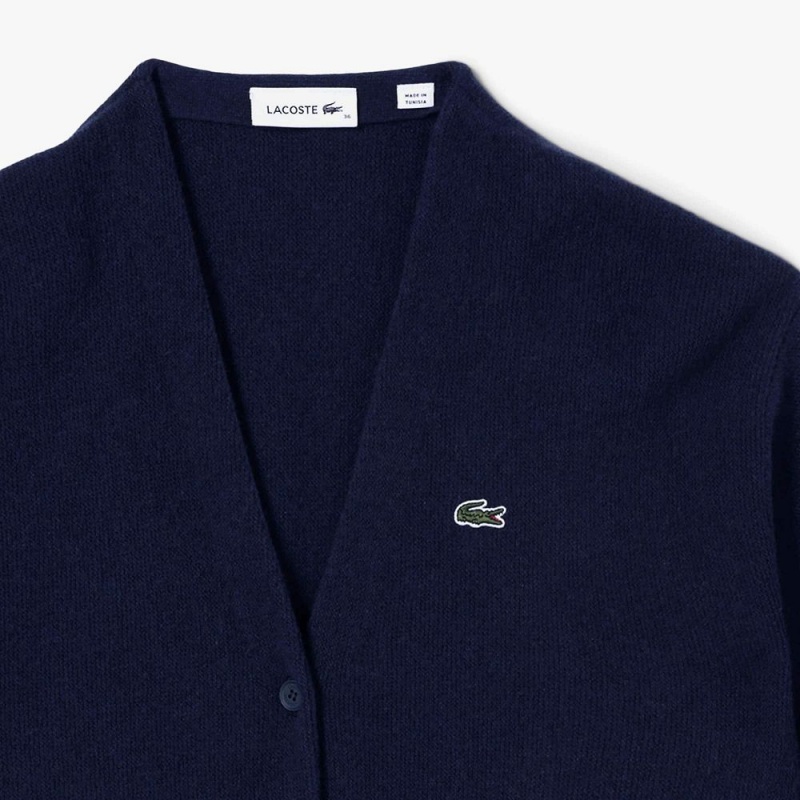 Women's Lacoste Cashmere Cardigan Navy Blue | FXJ749085