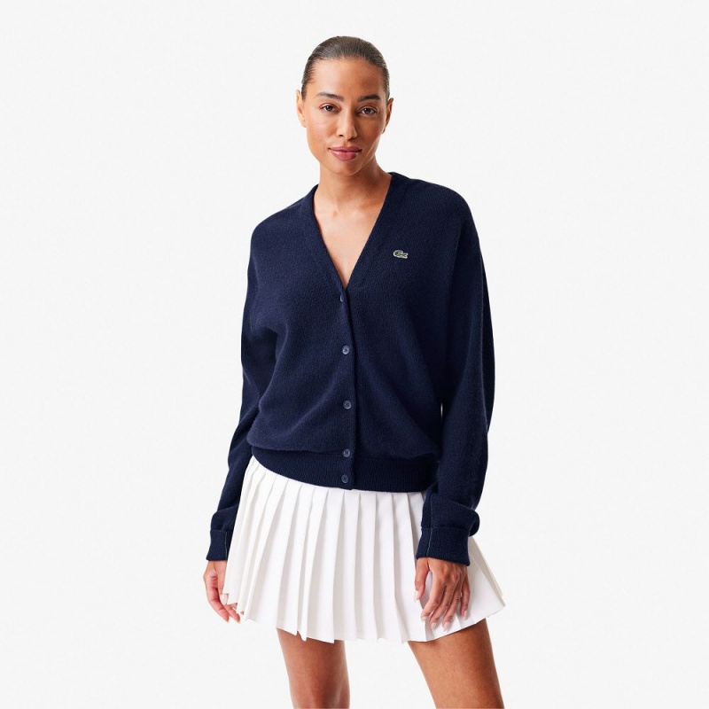 Women\'s Lacoste Cashmere Cardigan Navy Blue | FXJ749085