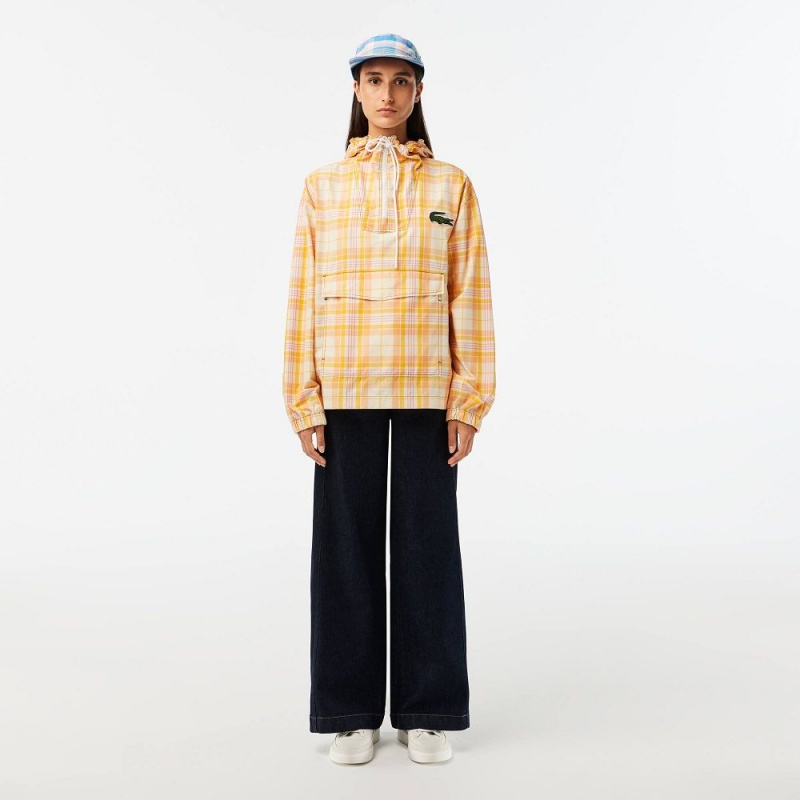 Women's Lacoste Checked Pull-Over Jackets White Yellow Light Orange Pink White | EGL258137