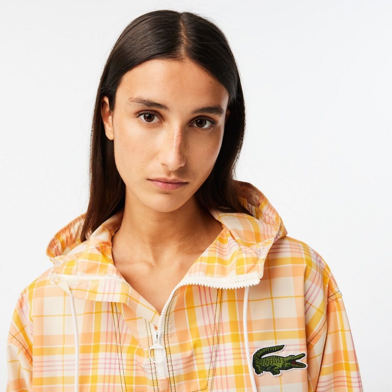 Women's Lacoste Checked Pull-Over Jackets White Yellow Light Orange Pink White | EGL258137