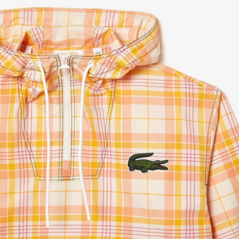 Women's Lacoste Checked Pull-Over Jackets White Yellow Light Orange Pink White | EGL258137