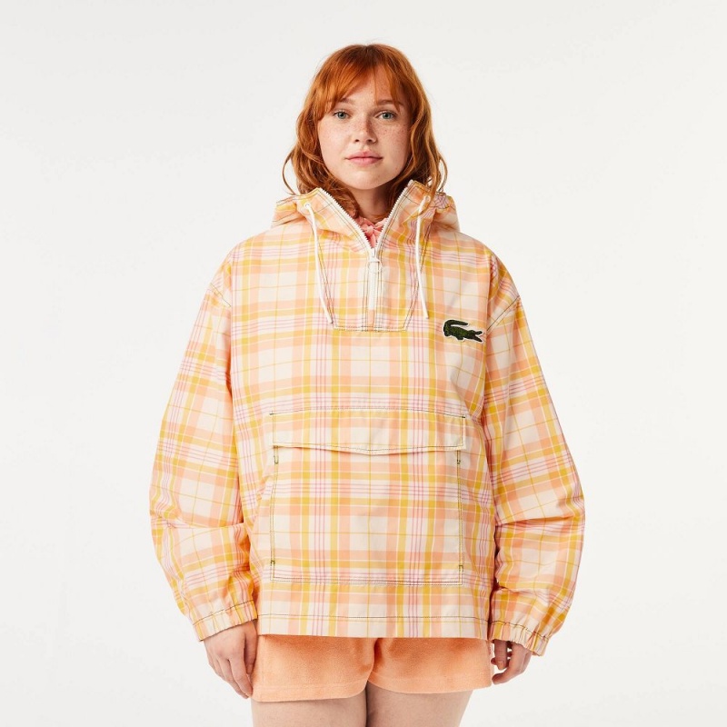 Women's Lacoste Checked Pull-Over Jackets White Yellow Light Orange Pink White | EGL258137