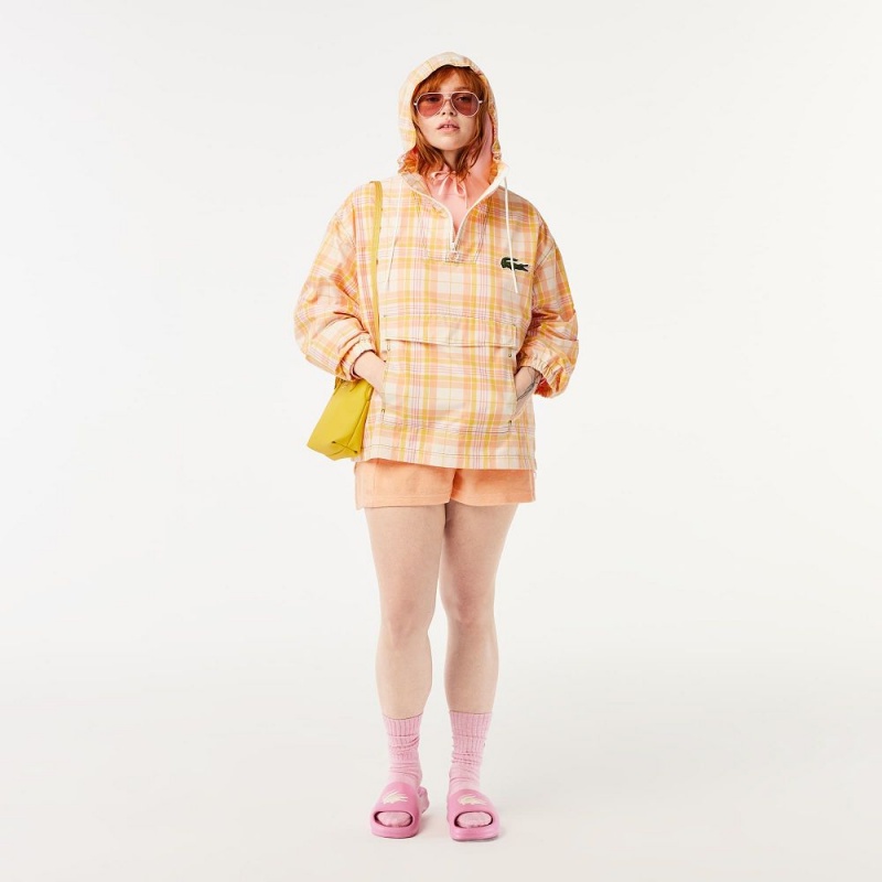 Women's Lacoste Checked Pull-Over Jackets White Yellow Light Orange Pink White | EGL258137