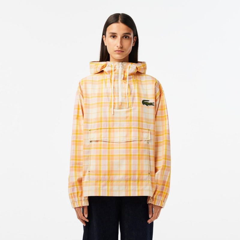 Women\'s Lacoste Checked Pull-Over Jackets White Yellow Light Orange Pink White | EGL258137