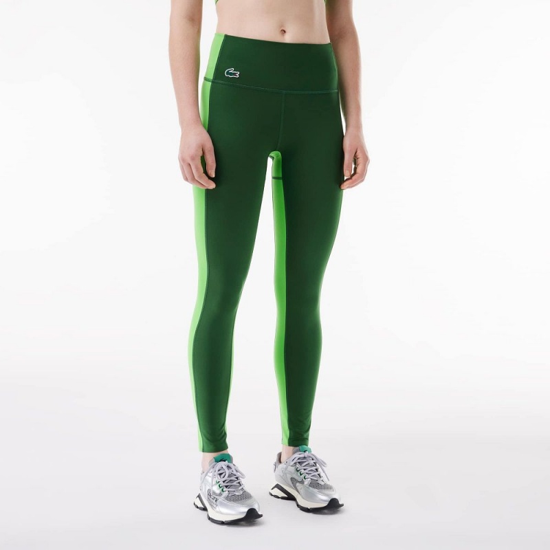 Women's Lacoste Colorblock Ultra-Dry Leggings Green | CWY365018