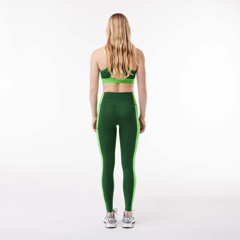 Women's Lacoste Colorblock Ultra-Dry Leggings Green | CWY365018