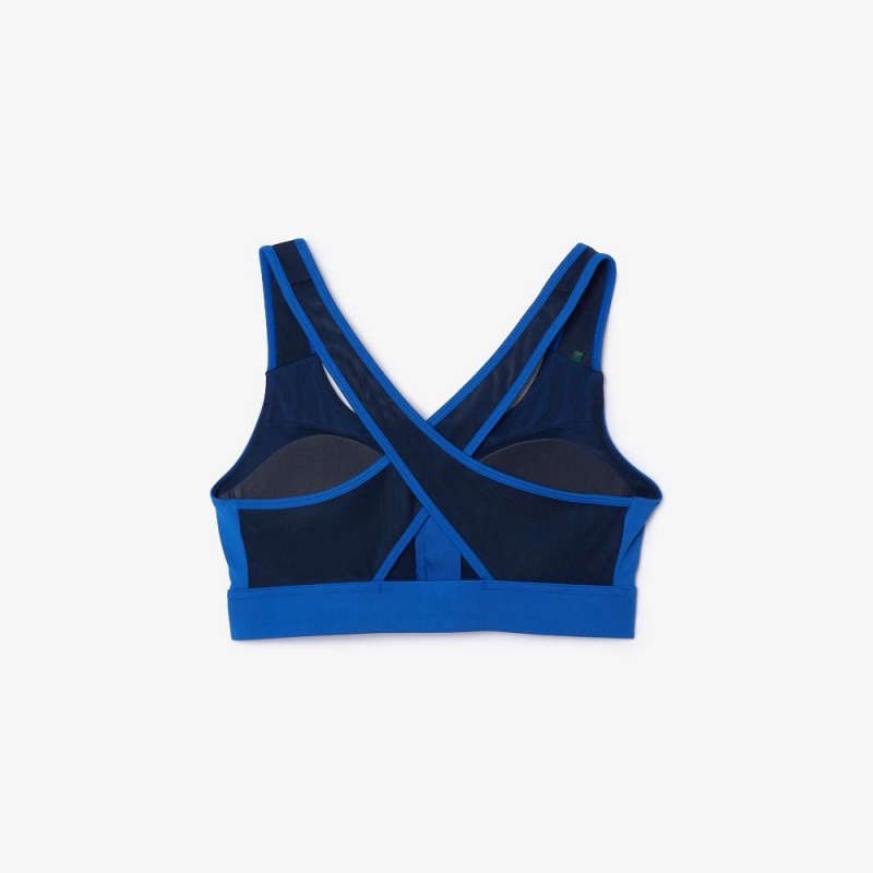 Women's Lacoste Colorblock Zip Sports Bra Blue Navy Blue | ELR217508