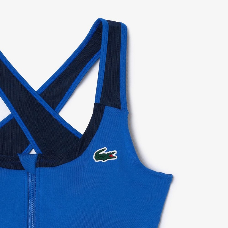 Women's Lacoste Colorblock Zip Sports Bra Blue Navy Blue | ELR217508