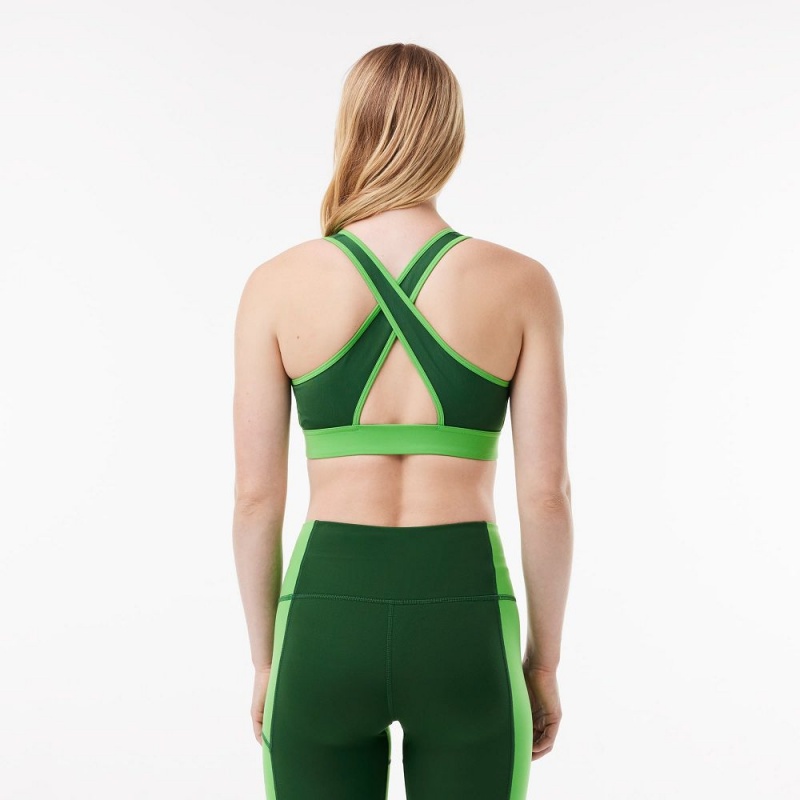 Women's Lacoste Colorblock Zip Sports Bra Green | BMD042695