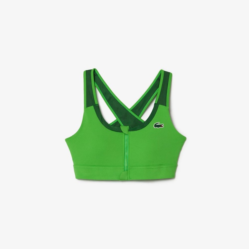 Women's Lacoste Colorblock Zip Sports Bra Green | BMD042695