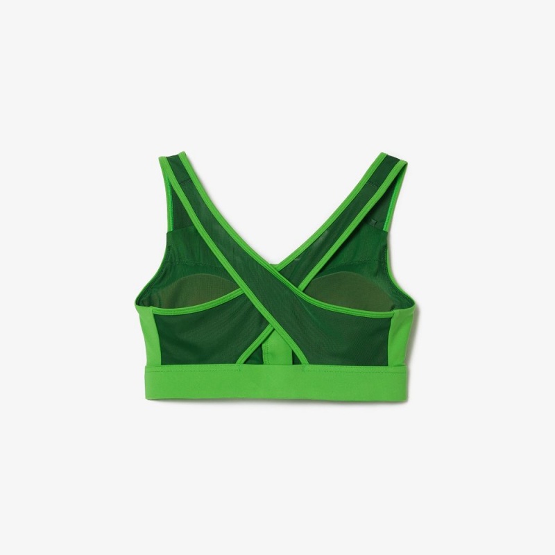 Women's Lacoste Colorblock Zip Sports Bra Green | BMD042695