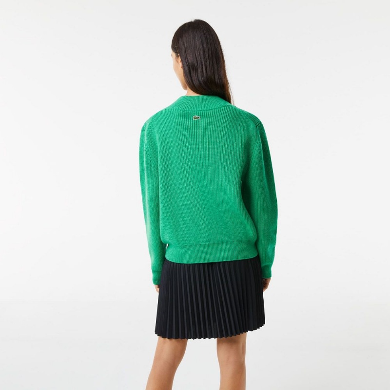 Women's Lacoste Comic Badge V-Neck Wool Sweater Green | ZGX629035