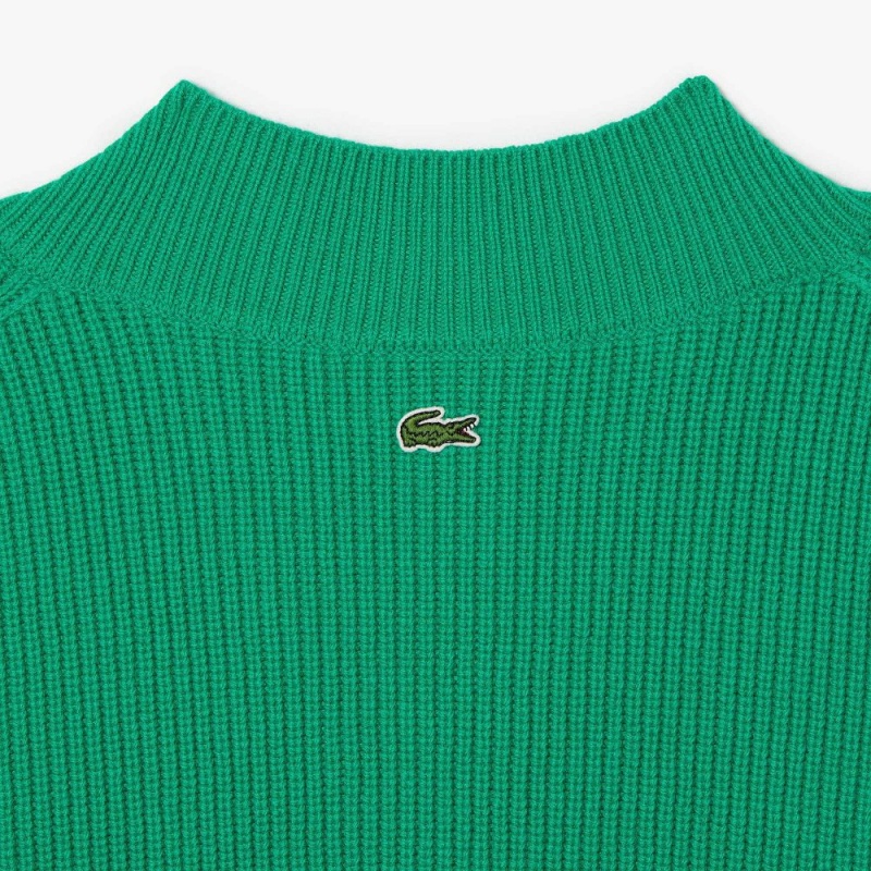 Women's Lacoste Comic Badge V-Neck Wool Sweater Green | ZGX629035