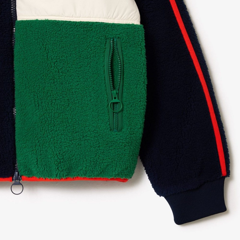 Women's Lacoste Contrast Accent Fleece Sweatshirt Jackets Navy Blue Green White Orange | GEZ021746