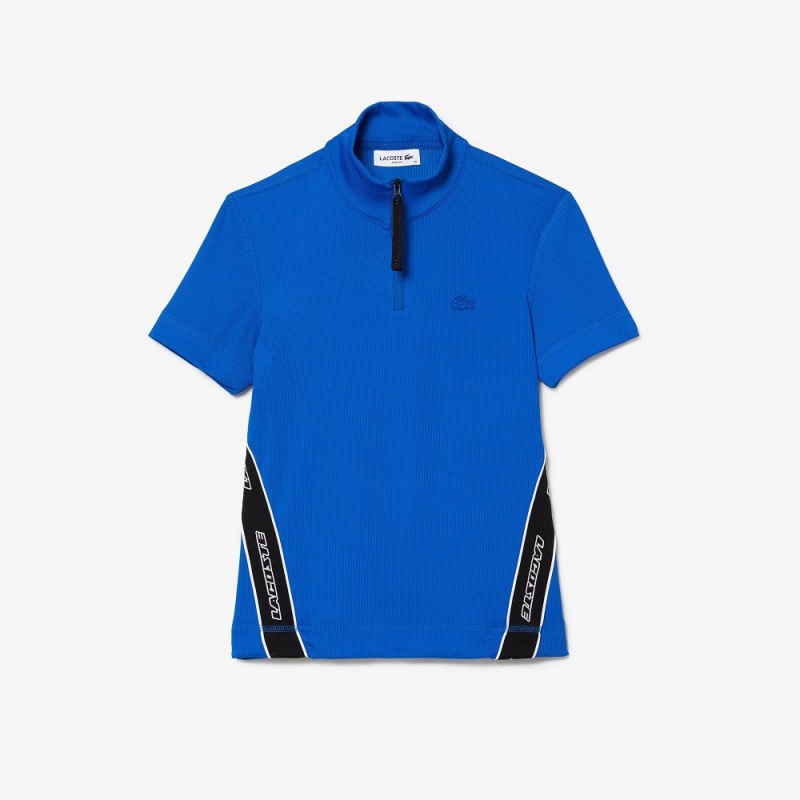 Women's Lacoste Contrast Bands Zip Neck Polo Shirts Blue | DUY801534