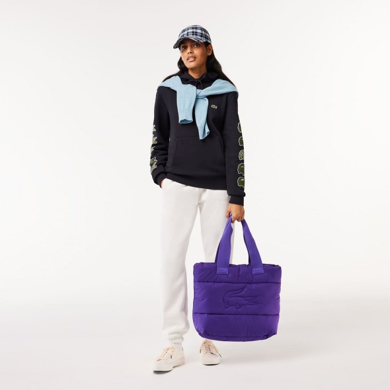 Women's Lacoste Contrast Crocodile Hoodie Abysm blue | GAW146390