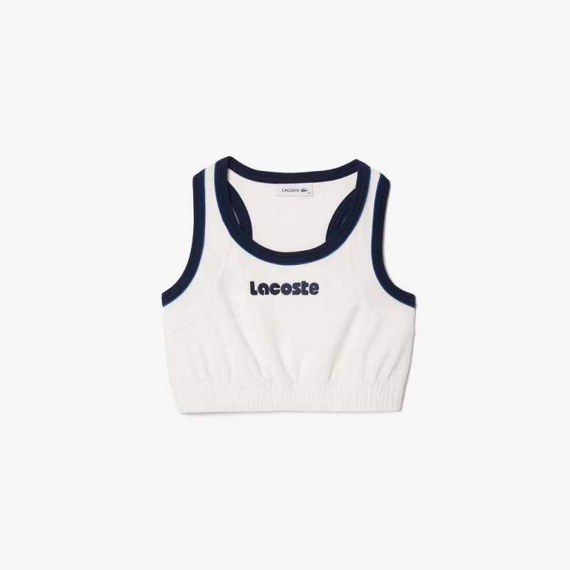 Women's Lacoste Contrast Embroidered Terry Bralette T-Shirt White | PLK976154