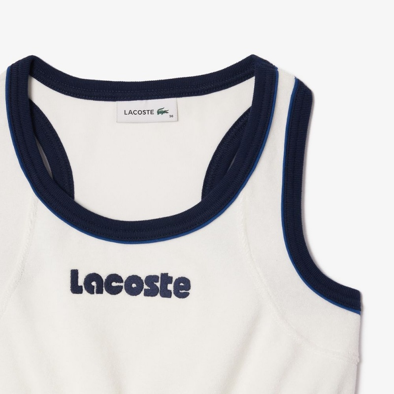 Women's Lacoste Contrast Embroidered Terry Bralette T-Shirt White | PLK976154