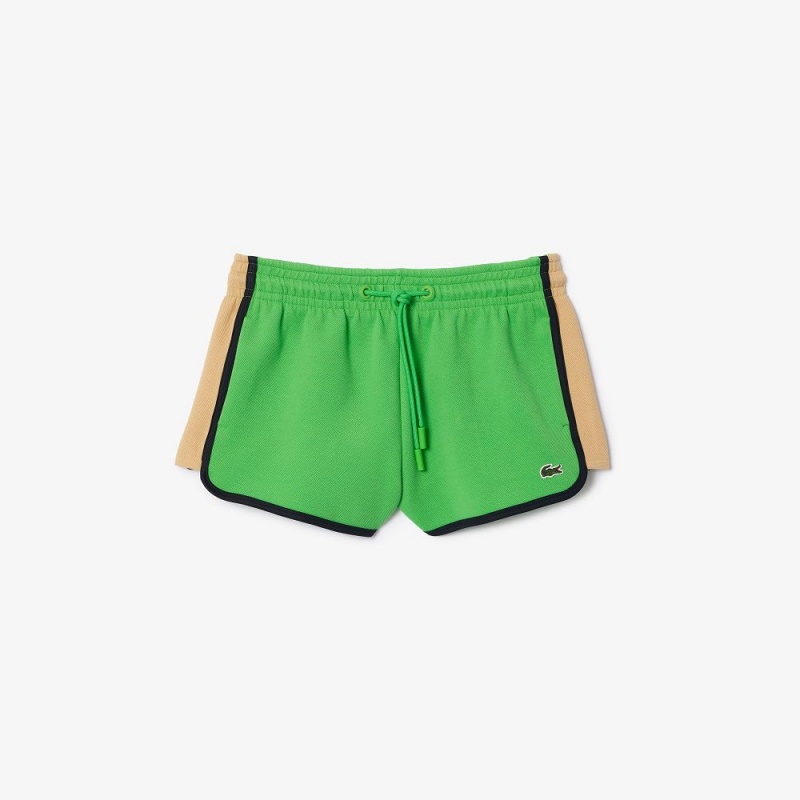 Women's Lacoste Contrast Seam Piqué Shorts Green Beige Navy Blue | YXI815726