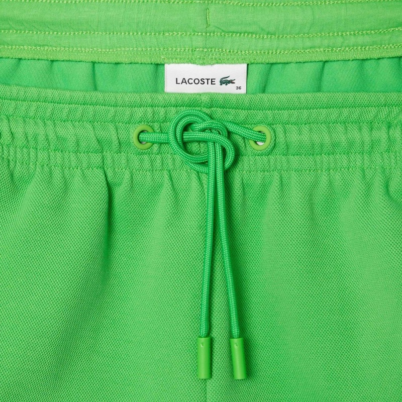 Women's Lacoste Contrast Seam Piqué Shorts Green Beige Navy Blue | YXI815726