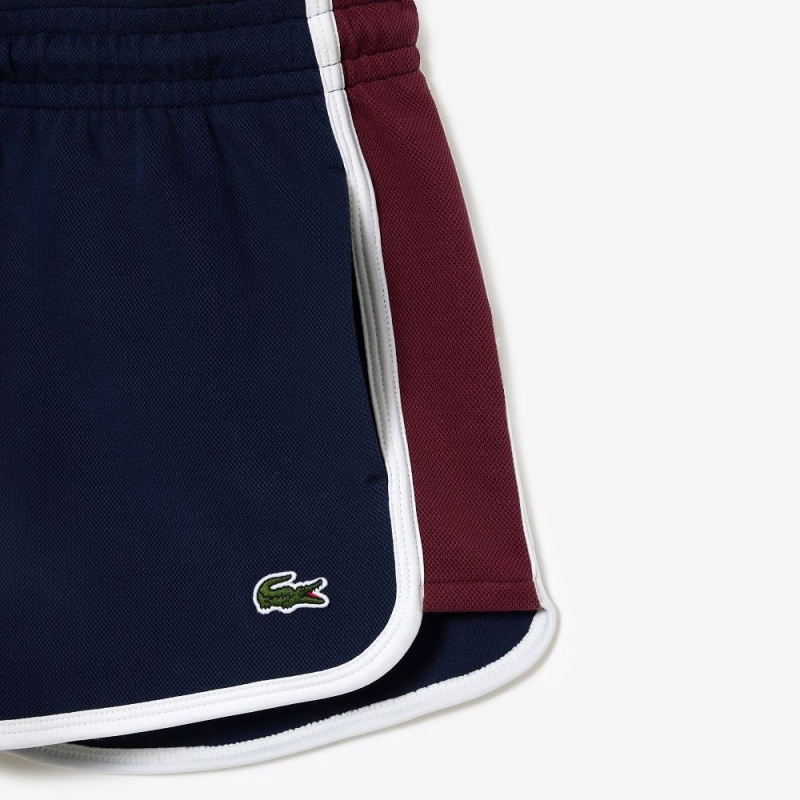 Women's Lacoste Contrast Seam Piqué Shorts Navy Blue | BGZ759301