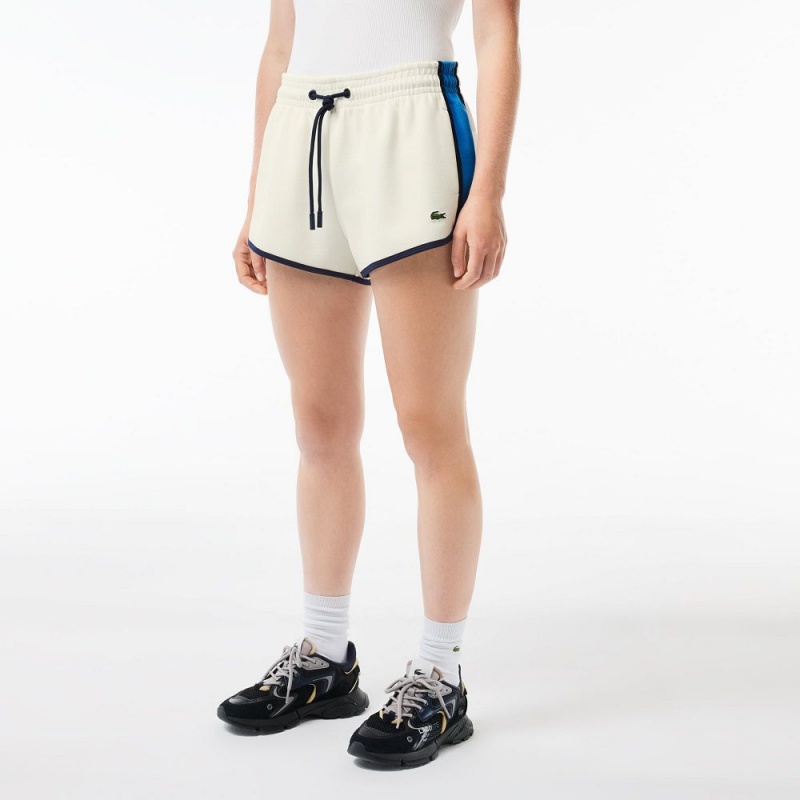 Women's Lacoste Contrast Seam Piqué Shorts White | ZJO523917