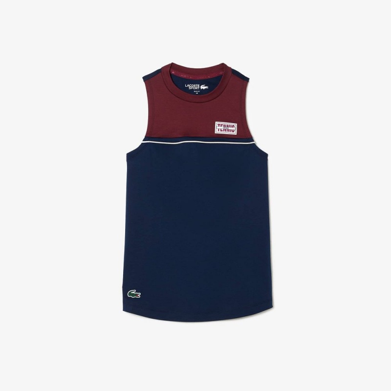 Women's Lacoste Contrast Stretch Cotton Sport T-Shirt Navy Blue Bordeaux | HLS468095