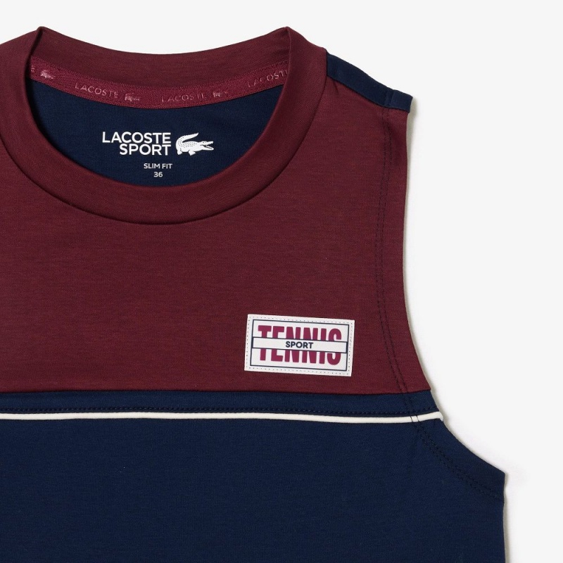 Women's Lacoste Contrast Stretch Cotton Sport T-Shirt Navy Blue Bordeaux | HLS468095