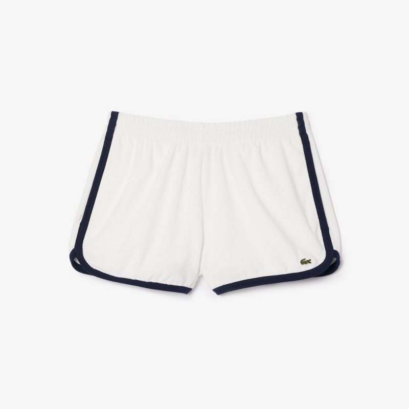 Women's Lacoste Contrast Trim Terry Shorts White | GZR372649